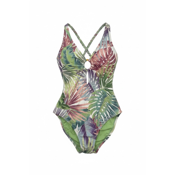 BLEU ROD BEATTIE Other - BLEU ROD BEATTIE Tropical Palm Print One Piece Swimsuit Racer Back Size 10